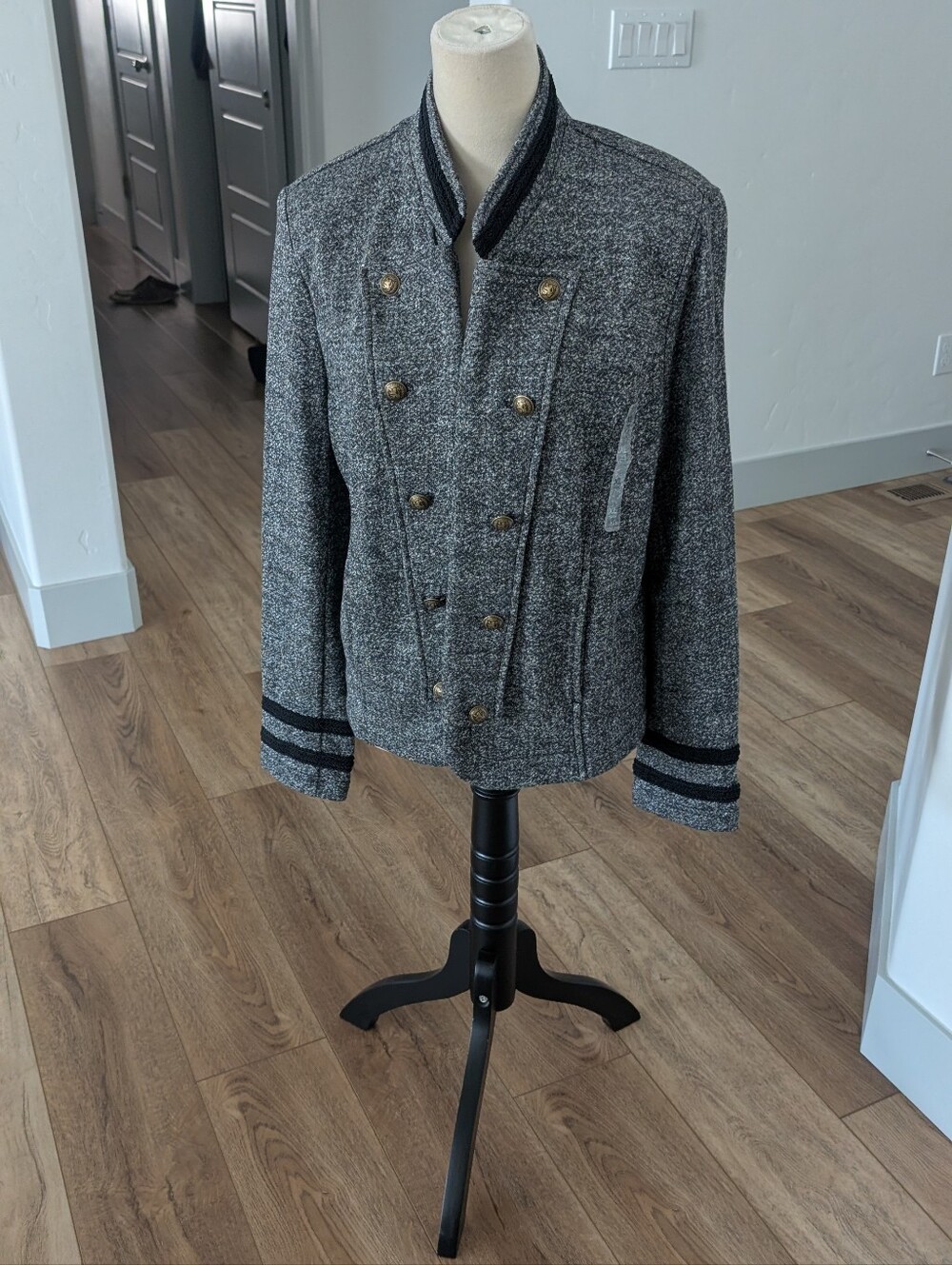 Gray Double-Breasted Military-Inspired Women's Jacket